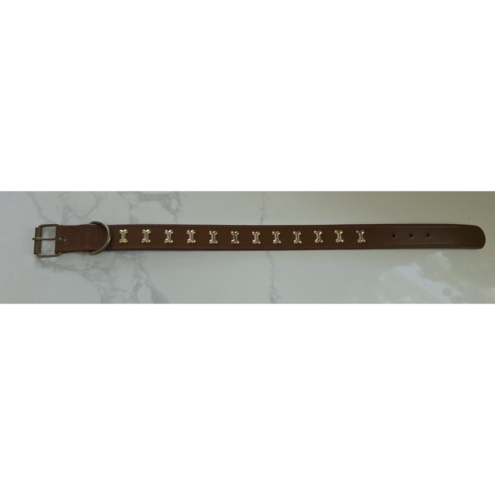 Dog Puppy Lux Gold Metal Bone Collar Brown 24 In New Without Tag